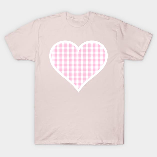 Soft Pink Gingham Heart T-Shirt by bumblefuzzies